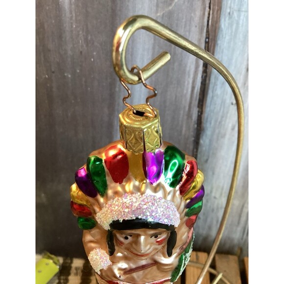 Inge Glass Blown Ornament Indian Chief Christmas Tree Decor Made in Germany - Picture 2 of 12